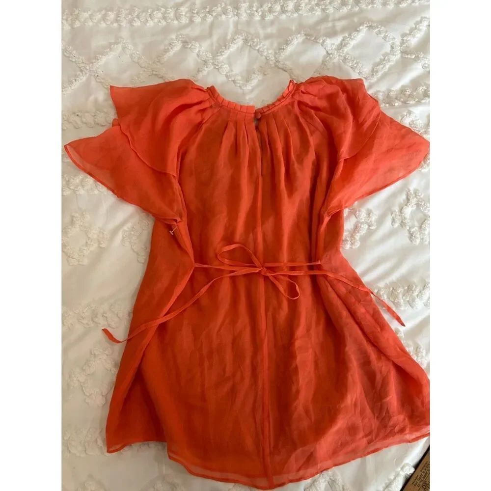 Alice + Olivia silk  Coral Pleated Neck Blouse with tie waist - Picture 8 of 8